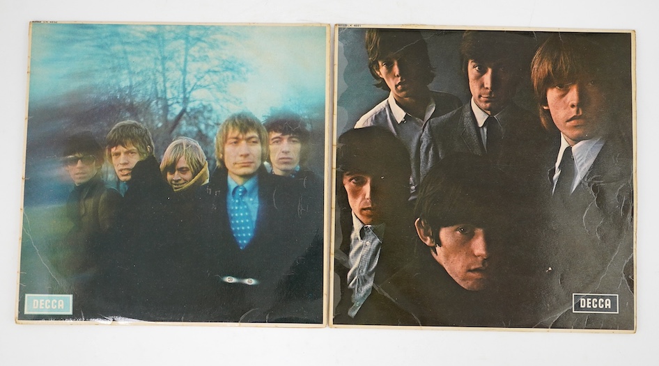 Two The Rolling Stones albums; No.2, mono on Decca LK4661, XARL-6619-1A and Between the Buttons mono on Decca LK4852, XARL-7644-4A. Condition - poor to fair, some surface scratches etc. to vinyl and wear to sleeve